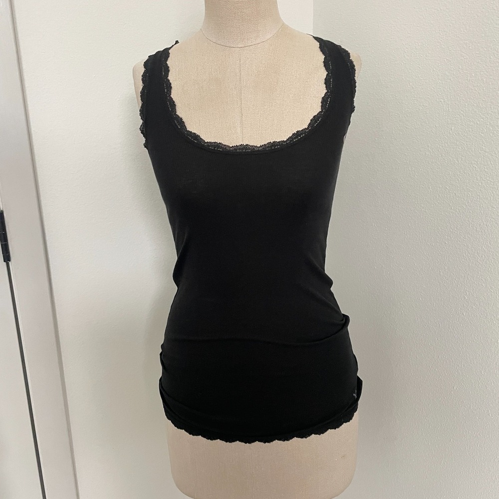 American Eagle Y2K Tank Top Women XS Black Lace Cami Logo Bella Swan Elena